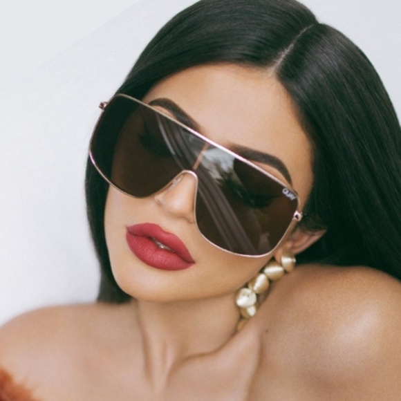 QUAY // ltd ed kylie jenner collab gold frame brown lens shield sunglasses main image 14